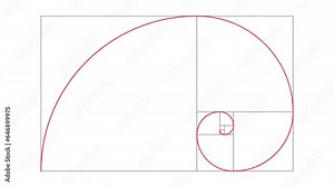 Fibonacci Sequence golden ratio animation with red lines grid and shapes on white background. Flat animation Stock Video