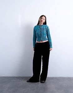 Topshop velvet mid rise tie waist wide leg sweatpants in black | ASOS