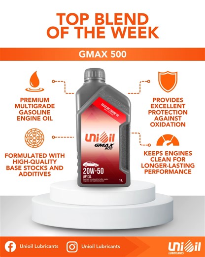 Your engine’s new best friend.🤝GMAX 500 premium multigrade oil protects, cleans, and keeps your ride going stronger, longer. 🛢️ 🌐See more at: https://unioil.com/products/lubricants #UnioilLubricants | Unioil Lubricants