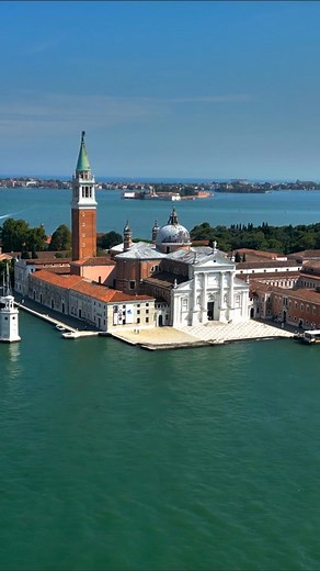 Venice Skyline: Drone Unveils San Giorgio Maggiore's Architecture.