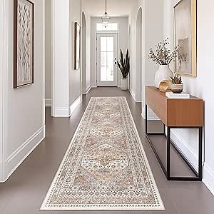 Runner Rug 2x8 Runners for Hallways Non Slip Washable, Vintage Hallway Runner Rugs for Living Room, Low Pile Soft Hallway Rug for Kitchen Bedroom Laundry Room Rug(Orange,2'x8')