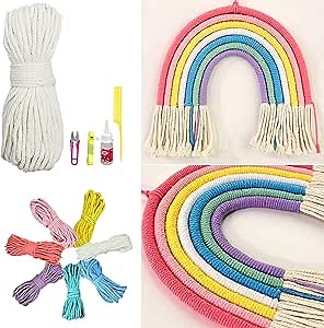 Mifun Macrame-Kit for Beginners Adults Rainbow Wall-Hanging DIY Craft Kit with Cotton Macrame Cord Rope, Rainbow Wall Decor for Bedroom, Living Room Bedroom Nursery, Candy Rainbow Big