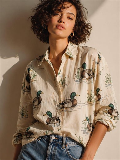 Women's Mallard Duck Print Shirt, Nature Inspired Button Down Blouse, Gift for Bird Lover - Etsy
