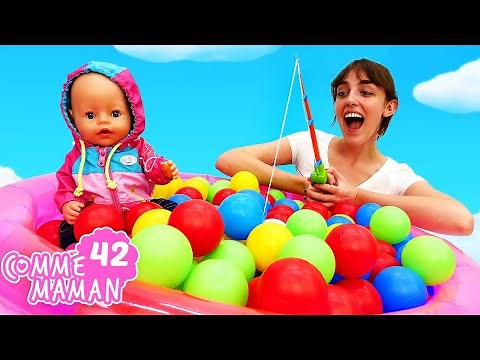 Vidéo de bébé born Emilie. Comme maman pour les filles. On va à la pêche - épisode 42
