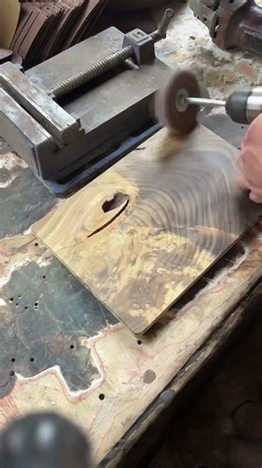 Refining wood surface using a rotary sander for a fine finish #popular #woodworking #wood #skills