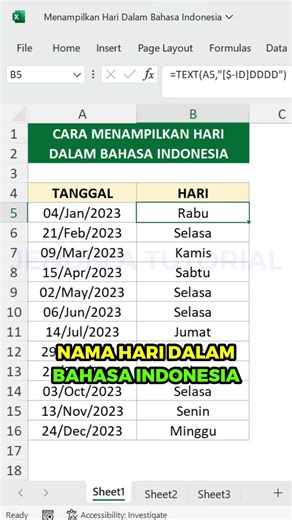 Menampilkan Hari dalam Bahasa Indonesia di Excel