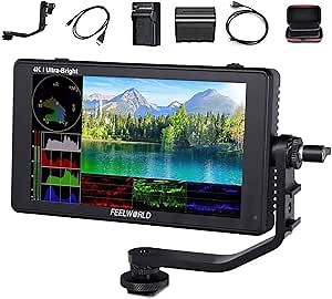 FEELWORLD LUT6S +NP-F750 Battery+ Charger+Carry Case 6 Inch SDI 2600nits HDR 3D LUT Touch Screen DSLR Camera Field Monitor with Waveform VectorScope Histogram 3G-SDI 4K HDMI Input Output 1920X1080 IPS