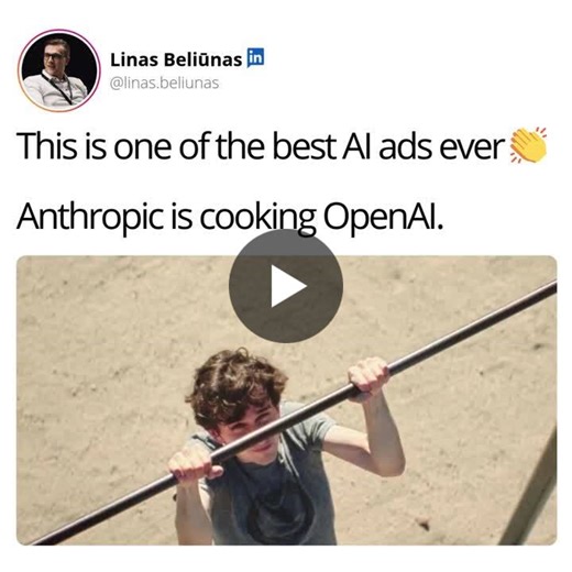 This ad Claude made for Super Bowl is one of the best AI ads I’ve ever seen 👏😂“Ads are coming to AI. But not to Claude. Keep thinking.”Whoever made this at Anthropic deserves a massive… | Linas Beliūnas | 235 comments