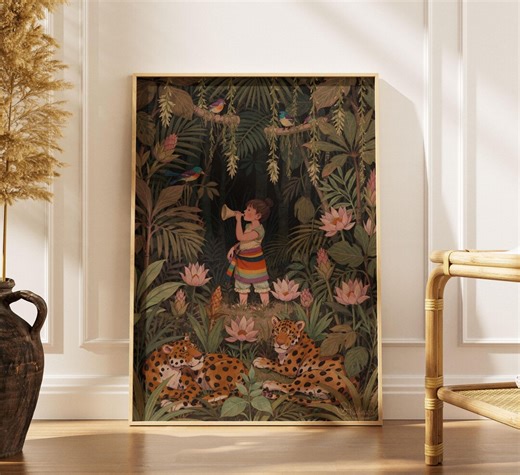 Poster Jungle Illustration, Children's Art, Leopards, Colorful Birds, Botanical Calm Mood, Boho Wall Decor, Gift for Kids Print, A2/A3/A4/A5 - Etsy