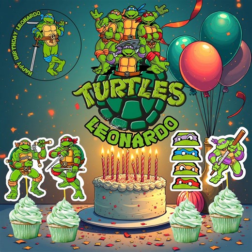 Ninja Turtles Birthday Cake Topper, Editable and Printable Turtle Cupcake - Etsy
