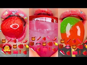 Satisfying ASMR Eating Red Food Emoji Challenge ❤️👠🔴🌹