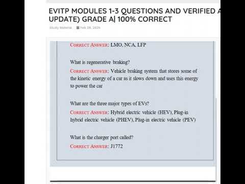 EVITP MODULES 1 3 QUESTIONS AND VERIFIED ANSWERS LATEST UPDATE GRADE A
