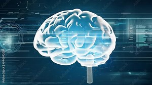 Advanced AI Brain: Shining Wireframe and Big Data Flow Animation