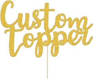 Personalized Cake Topper Birthday Cake Toppers 11 Colours Wedding Cake Topper with Any Text Numbers Double Sided Glitter Cake Decoration for Anniversary Baby Shower(Gold)