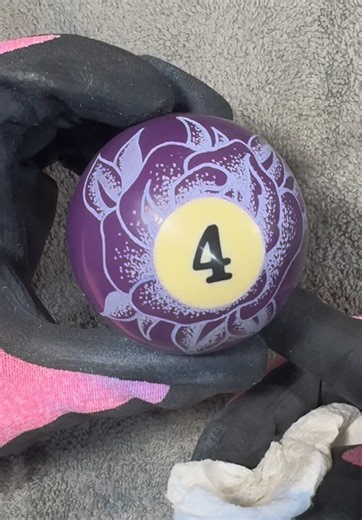 my first purple pool ball and it’s perfect 💜 hand engraved, always. #poolball #tattooinspired #handengraved #americantraditional #alt