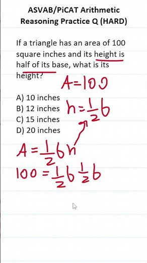 ASVAB/PiCAT Arithmetic Reasoning Practice Test Q: Area of a Triangle #acetheasvab w #grammarhero