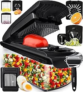 Fullstar Vegetable Chopper and Spiralizer - Food Chopper with Container, Fruit Slicer, Kitchen Gadgets & Accessories, Home Essentials (9 in 1, Black)