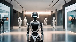 Robots in a museum exhibition display automotive design and fashion