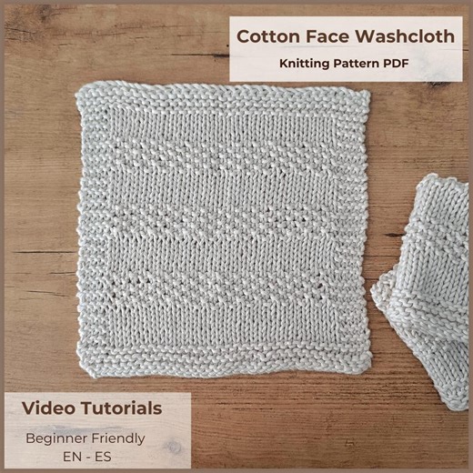Cotton Face Washcloth Knitting Pattern PDF | Easy Knit Dishcloth Pattern | Beginner Knit Pattern With Video Tutorial - Etsy