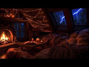 Rain & Fireplace Sounds 🌧️ Cozy Cabin with Sleeping Pets for Deep Rest 🐶
