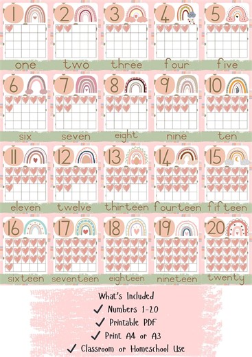 Number Posters 1–20 | Pastel Rainbow Number Line | Classroom Wall Decor With 10 Frame, Number Names & Counting (instant PDF Download) - Etsy