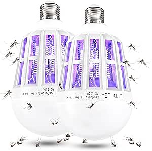 2 Pack Bug Zapper Light Bulbs, Mosquito Killer Bulb UV LED, 2 in 1 Mosquito Light Bulb Zapper for Patio and Indoor