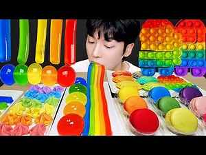 ASMR MUKBANG | 레인보우 디저트 팝잇 푸쉬팝 아이스크림 마카롱 젤리 먹방 & 레시피 DESSERT ICE CREAM MACARONS EATING