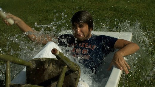 Gav and Dan practice their trust falls... from a precarious pile of garden furniture, into a bathtub 🛀 | The Slow Mo Guys