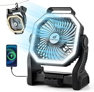 Odoland Rechargeable Camping Fan, 20000mAh Battery Fans with LED Lantern for Tent Car Beach Storm, Portable Light Desk Cooling Fan for Picnic Power Outage Hurricane, Black