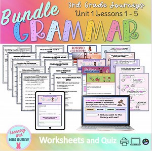 Grammar Worksheets & Digital BUNDLE 3rd Grade Journeys UNIT 1 Lessons 1-5
