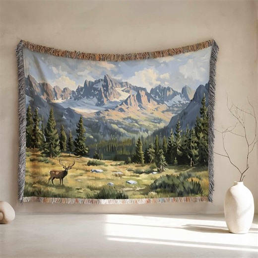 Rocky Mountain National Park Blanket, Alpine Landscape Woven Tapestry, Outdoor Nature Throw, Mountain Cabin Decor, Camp Hike Travel - Etsy