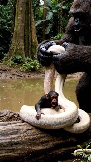 Python Coils Around Baby Chimp 🐍🐒