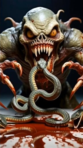 The devil is spitting snakes out of his mouth.