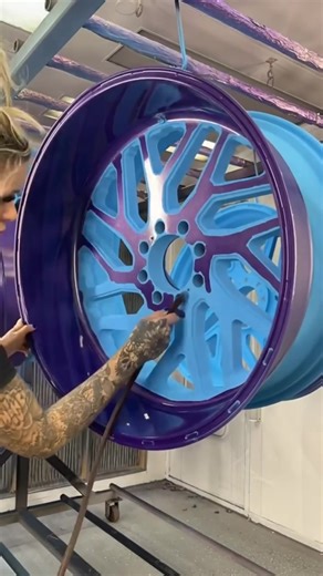Purple & blue custom powder coated wheels by Lacey Blair 👌 #powdercoated #powdercoating #wheels #customeels #truckwheels #truck #powderjunkies | Steve Nelson Jr.