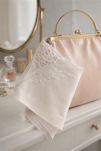 HANDKERCHIEF, Vintage White Linen Handkerchief With Embroidered Floral Corner & Lace Trim - Etsy