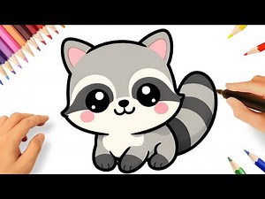 HOW TO DRAW A CUTE AND EASY RACCOON STEP BY STEP 🦝❤️