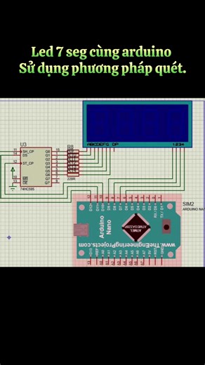 Arduino   IC ghi dich 74HC595   Led 7seg. Sử dụng phương pháp quét để hiển thị số đếm từ 0 -> 9999. #arduino#dientu#tudonghoa #electronics#follow