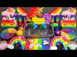 UNICORN RAINBOW Slime Mixing Makeup,Parts, Glitter Into Slime! Satisfying Slime Video ASMR