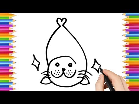 How To Draw cute seal Drawing, Painting & Coloring For Kids and Toddlers_ Child Art 🐋🌈🎨