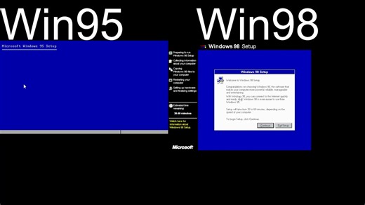 pcem虚拟机安装win95和win98的对比