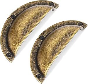 Antique Brass zinc Alloy Cabinet Cup pulls,Vintage Retro Solid 2-1/2 Inch （64mm） Hole Center Cup Cabinet Handles for Drawer,Cupboard, Wardrobe,Dresser 12 Pack