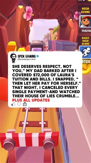 116K views · 1.5K reactions | She Deserves Respect, Not You," My Dad Barked After I Covered $72,000 of Laura's Tuition and Bills. I Snapped, “Then Let Her Pay for Herself." That Night, I Canceled Every Single Payment-and Watched Their House of Lies Crumble... #redditfb #redditstorytime #storytime #stories #fyp | Open Gaming | Facebook