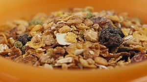 Healthy breakfast cereal with dried fruits and nuts