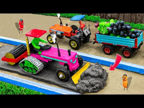 Diy tractor mini Bulldozer to making concrete road | Construction Vehicles, Road Roller | @Sunfarm