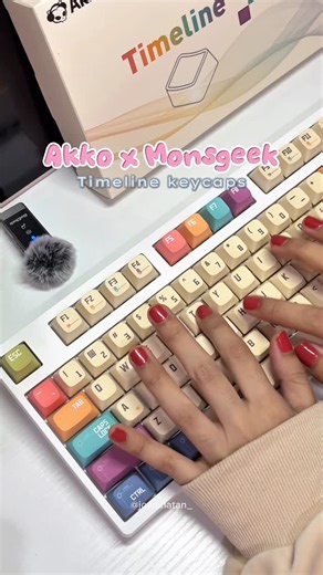 Jowana𐙚 on Instagram: "These Akko x MonsGeek timeline keycaps look like little candies on my desk 🥹🍬 151 keys so you’re covered, comfy ACA profile for long typing days, and PBT dye-sub so the colors stay cute even after heavy use. Lowkey obsessed with how they make my setup feel sweeter ✨ Akko x MonsGeek keycaps | timeline keycaps | candy keycaps | ACA profile keycaps | PBT dye sub keycaps | mechanical keyboard keycaps | cute keyboard setup | pastel desk setup | aesthetic keycaps | 151 keys k
