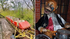 Inside abandoned theme park with creepy animatronics & rusting rollercoasters