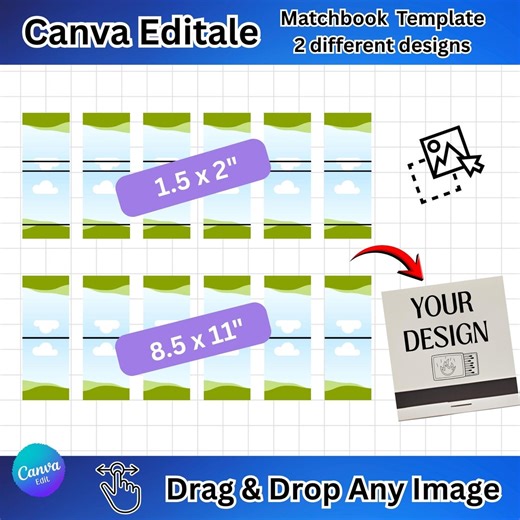 Matchbook Editable Canva Template, Matchbook Label Frame, Drag and Drop, 8.5"x11" Sheet, Printable Label Templates, DIY Blank Template Frame - Etsy