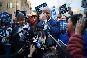 Eric Adams, the Democratic nominee for mayor, carried a photograph of his mother, who died this year, as he cast his vote at Public School 81 in the Bedford-Stuyvesant neighborhood of Brooklyn. Read more: https://nyti.ms/3CEEzvG | The New York Times
