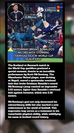 McTominay Breaks Ronaldo’s Legendary Record with a 2.53M Overhead Kick! 🎯 #football #ronaldo #shorts