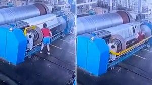 Close Call For Woman As She Gets Rolled Inside Massive Machine. Viral Video